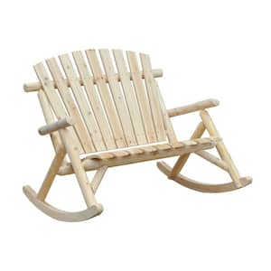2-Person Wood Adirondack Outdoor Rocking Chair with Slatted Design for Porch, Poolside, or Garden Lounging