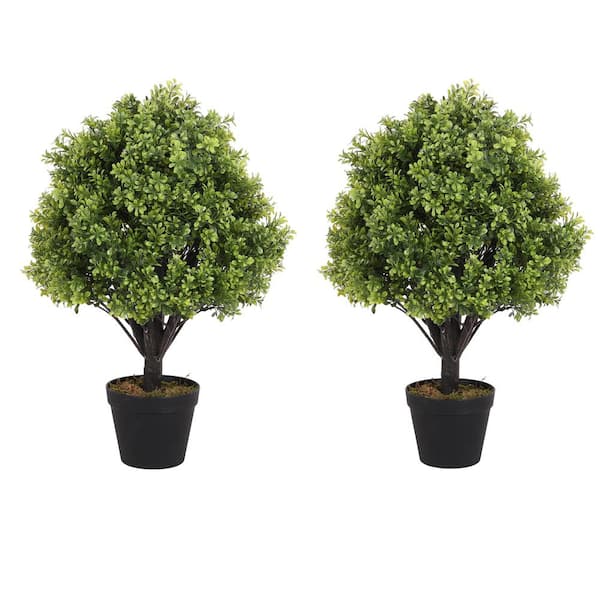 poetree 2 ft. Artificial Boxwood Topiary Ball Tree for Outdoors Potted Bushes 2-Pack