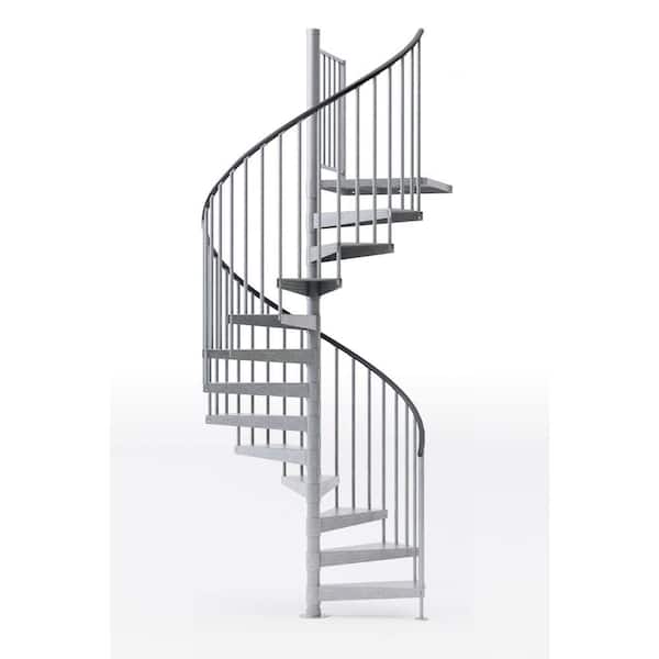 Mylen STAIRS Reroute Galvanized Exterior 60 in. Dia.,1 36in Tall Platform Rail Spiral Staircase Kit, Fits H 136 in. to 152 in.