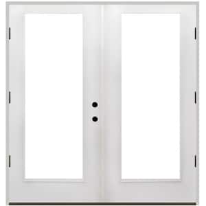48 in. x 80 in. Reliant Series Clear Full Lite White Primed Right Hand Outswing Fiberglass Double Prehung Patio Door