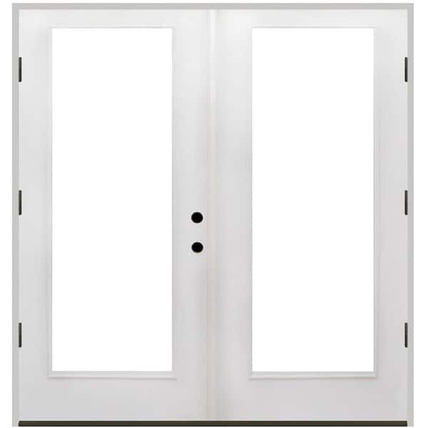 Steves & Sons 48 in. x 80 in. Reliant Series Clear Full Lite White Primed Right Hand Outswing Fiberglass Double Prehung Patio Door
