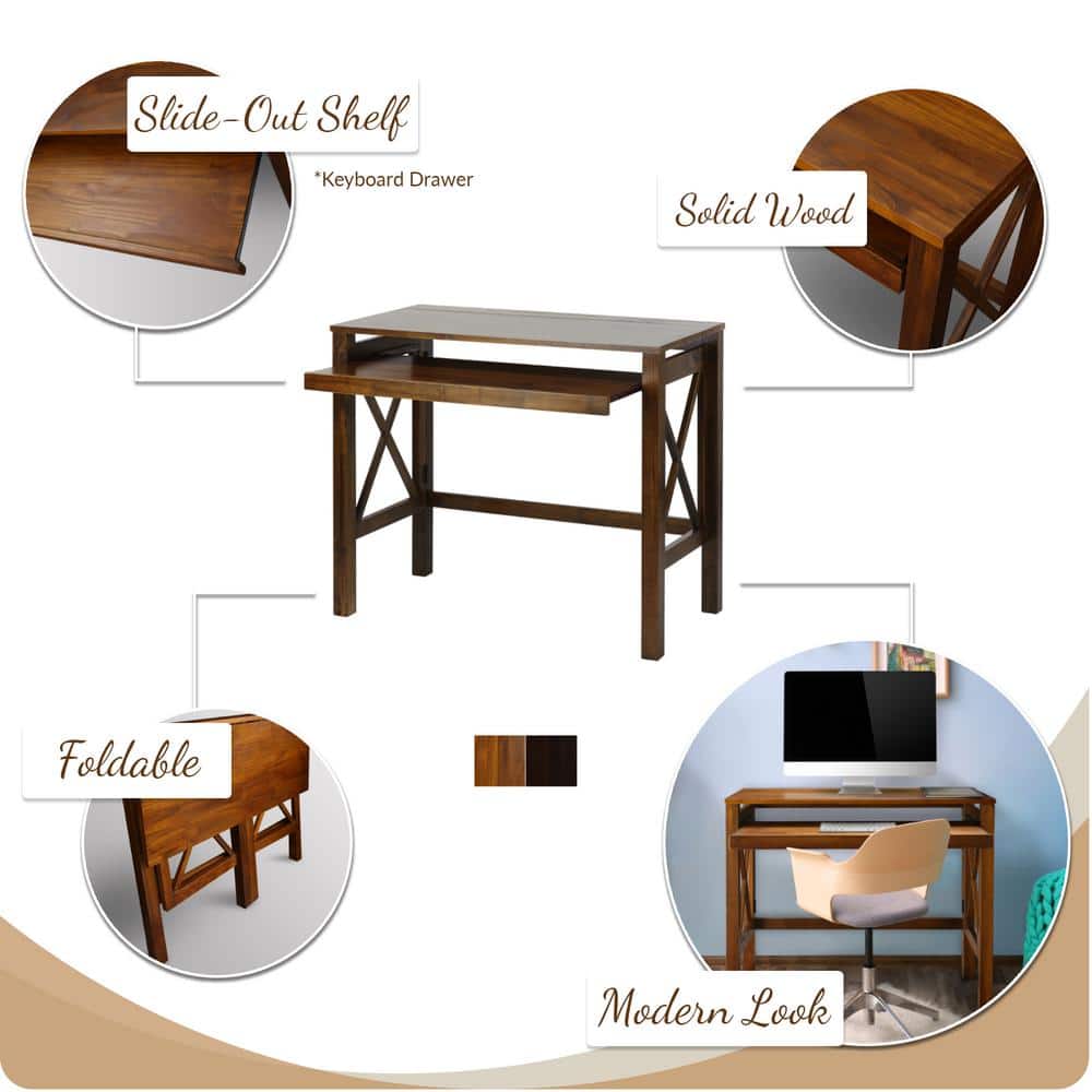 Montego Espresso Foldable Desk with Slide-Out Keyboard Tray