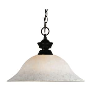 Lawrence Shaded 1-Light Bronze with White Mottle Glass Shade Ceiling Pendant Light with No Bulb Included