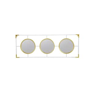 3 Mirror Piece 43.3 in. W x 15.7 in. H Rectangle Metal Frame Gold+White Decor Wall Mirror