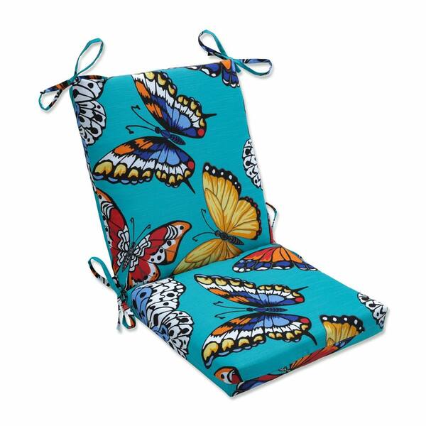 Pillow Perfect Butterfly Outdoor/Indoor 18 in. W x 3 in. H Deep Seat, 1 Piece Chair Cushion and Square Corners in Blue Butterfly Garden