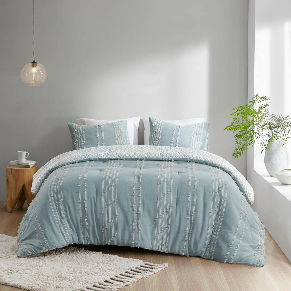 Aqua Cotton Jacquard Reversible Full Comforter Set