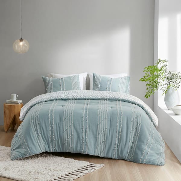 INK+IVY Kara 3-Piece Aqua King/Cal King Cotton Jacquard Comforter Mini Set