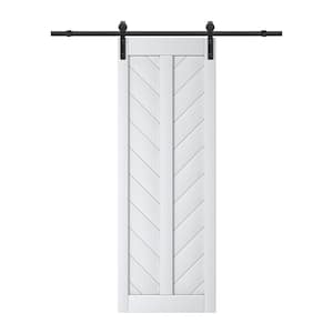 30 in. x 84 in. Solid Core Finished White MDF Herringbone Design Barn Door Slab with Hardware