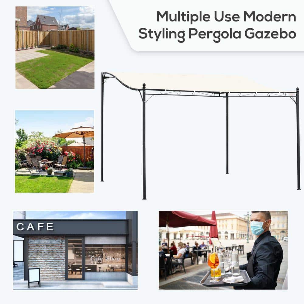 Outsunny Beige Steel Outdoor Pergola Gazebo with Canopy