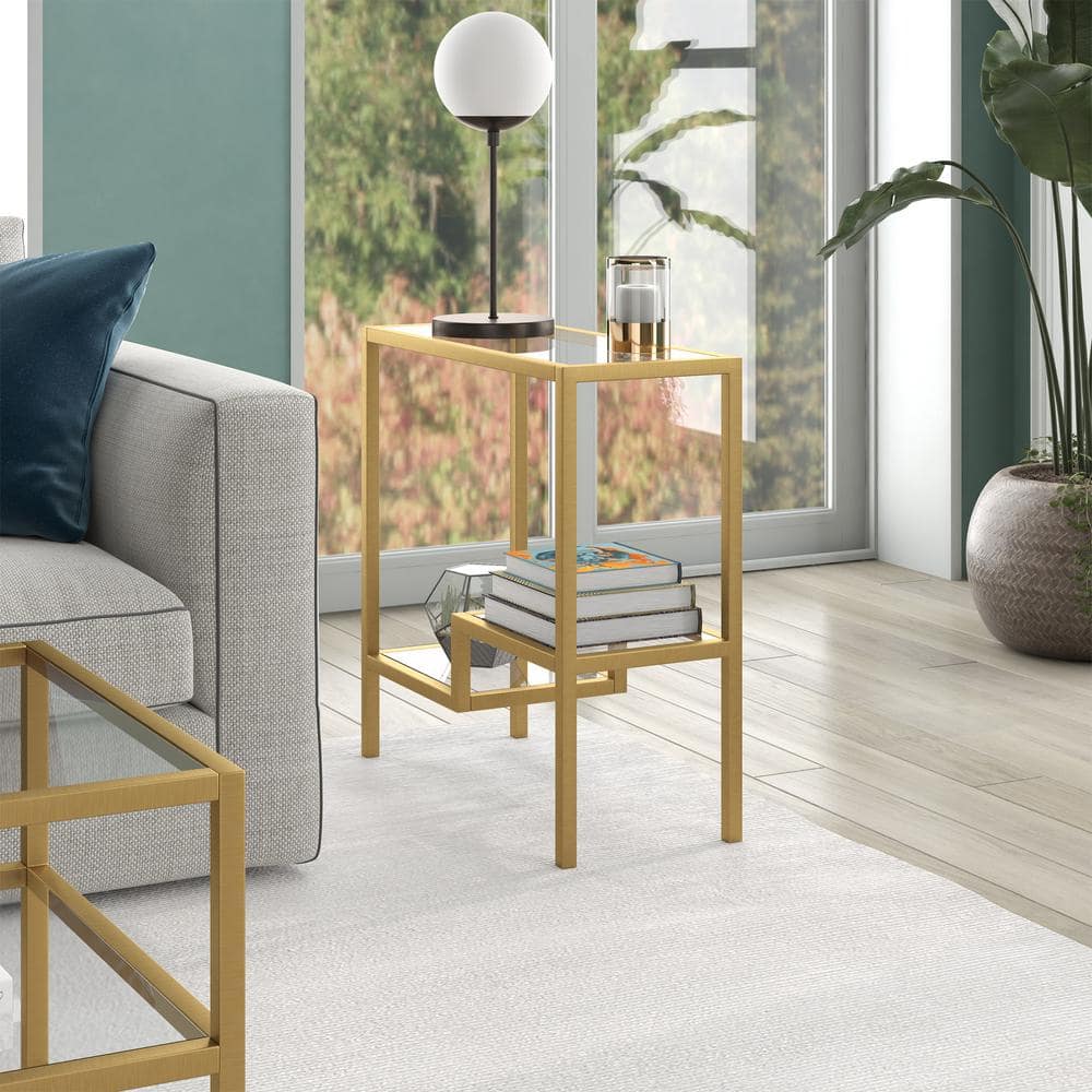Brass and Glass Rectangular Hollywood Glam Accent Table