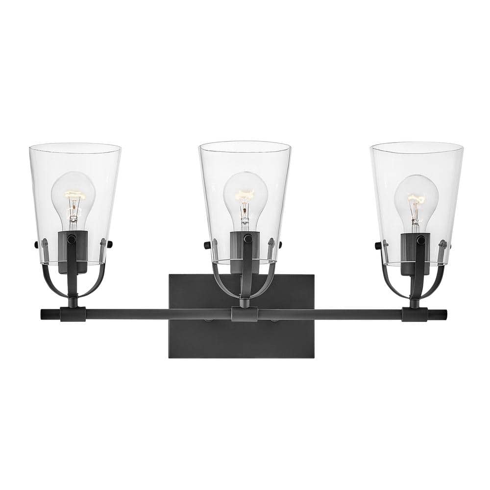Foster Black and Clear Glass 3-Light Vanity Fixture