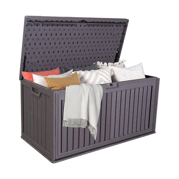 100 Gallon Resin Outdoor Lockable Storage Deck Box with Side Handles, Brown