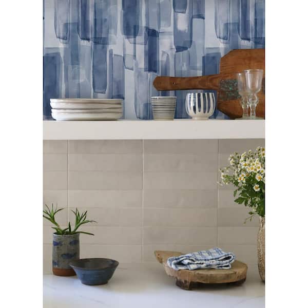 Watercolor Glass Dark Blue Peel and Stick Wallpaper