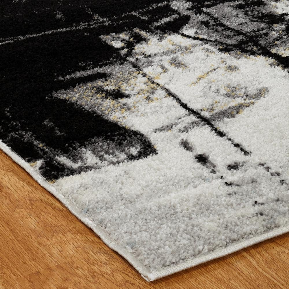 Black and Gray Abstract High Pile Area Rug