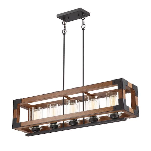 5-lights Brown Farmhouse Kitchen Island Lighting，Dining Room Chandelier