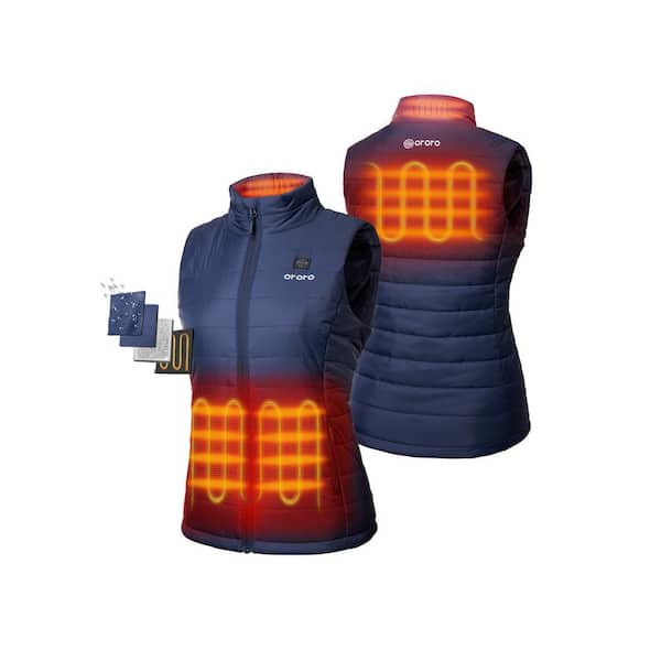 ORORO Women's Medium Blue 7.38-Volt Lithium-Ion Lightweight Heated Vest with 1 Upgraded 4.8 Ah Battery and Charger