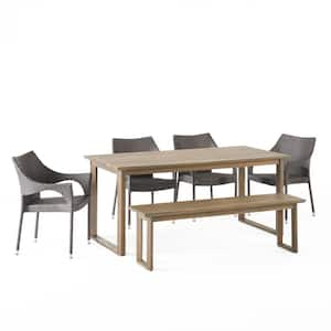 Darvis Gray 6-Piece Wood and Wicker Outdoor Dining Set