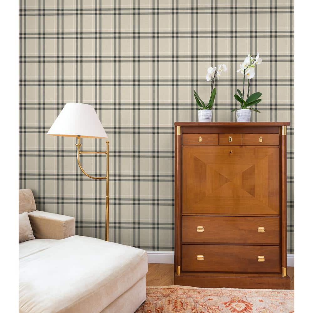 Linen and Ebony Plaid Peel and Stick Wallpaper Roll