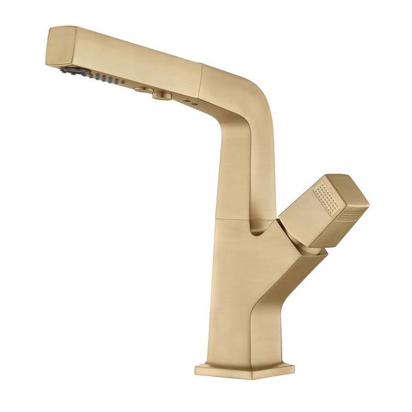 Bathroom Faucet Pull-Out Single-Handle Single Hole in Brushed Gold