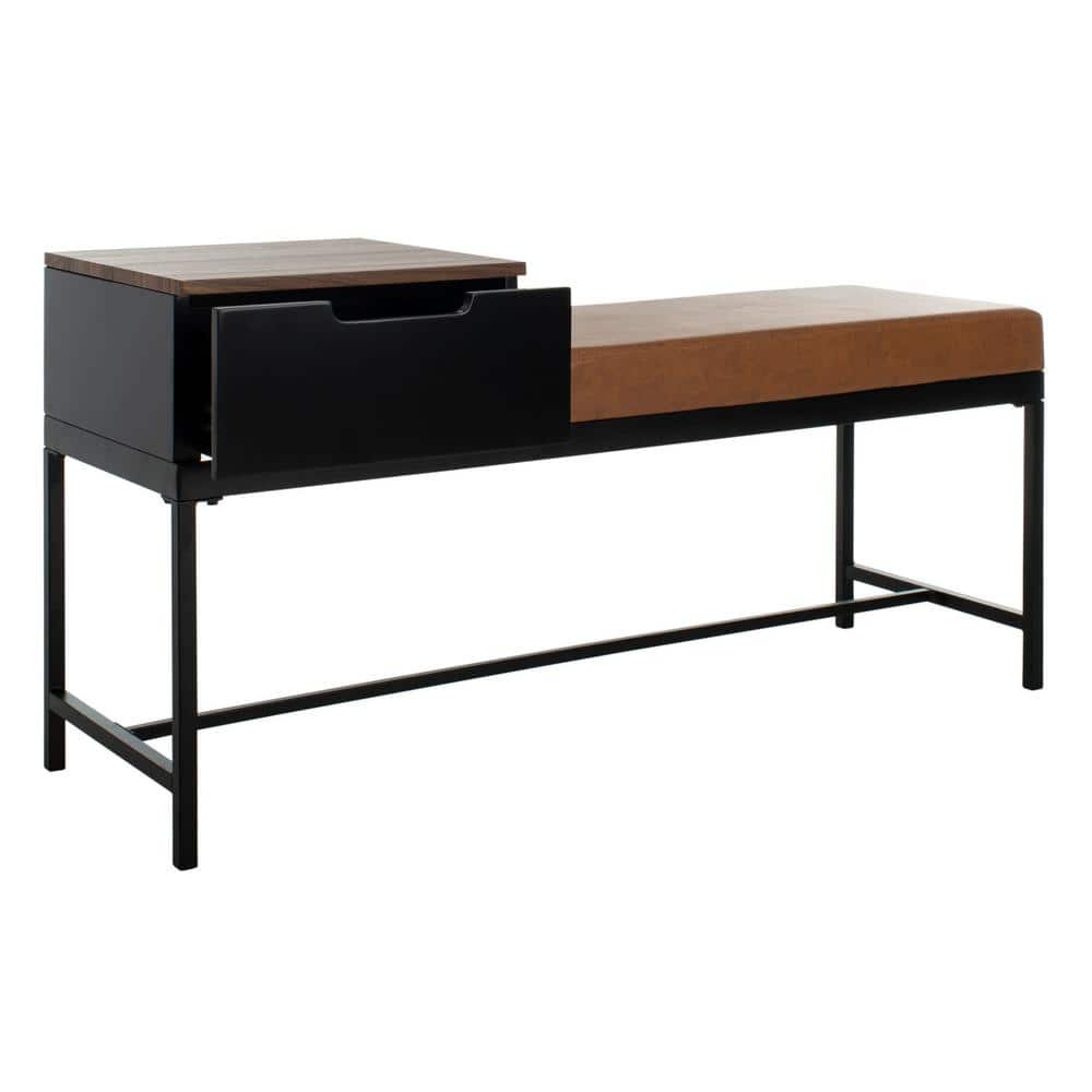 Transitional Maruka 47" Storage Bench in Black and Brown