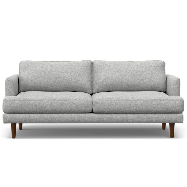 Simpli Home Livingston Mid-Century Modern 76 in. Straight Arm Woven-Blend Fabric Wide Rectangle Sofa in Mist Grey
