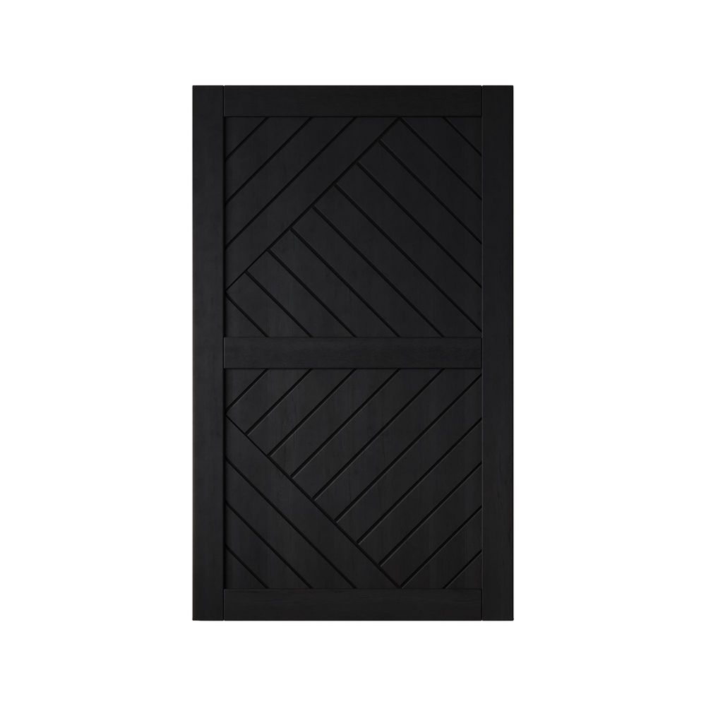 HT 42 in. x 84 in. C-Panel Solid Core Black Geometric Design Pine Wood Interior Sliding Barn Door Slab