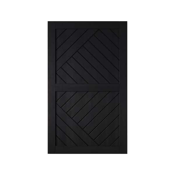 HT 50 in. x 80 in. C-Panel Solid Core Black Geometric Design Pine Wood Interior Sliding Barn Door Slab