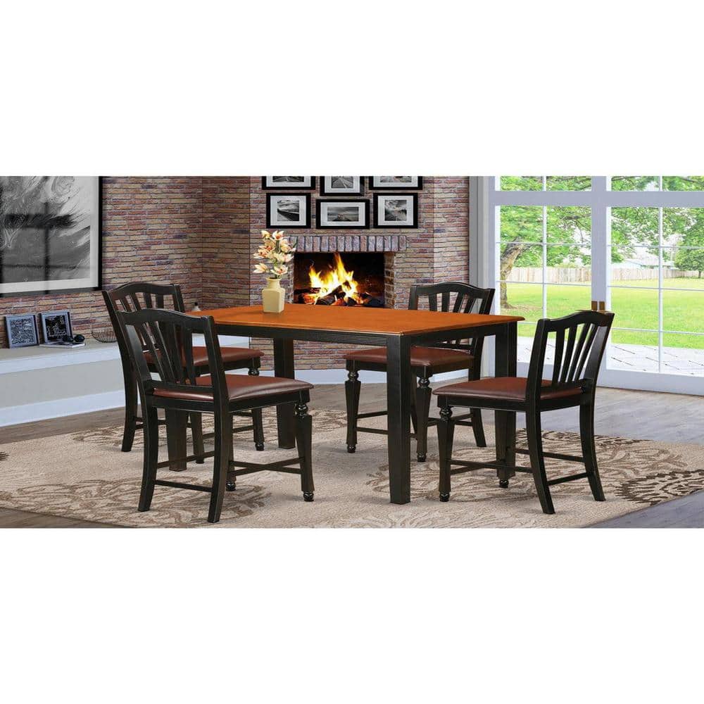 Cherry and Black Wood 5-Piece Counter Height Pub Set