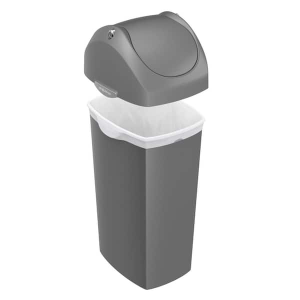 60 Liter Swing Lid Trash Can, Grey Plastic