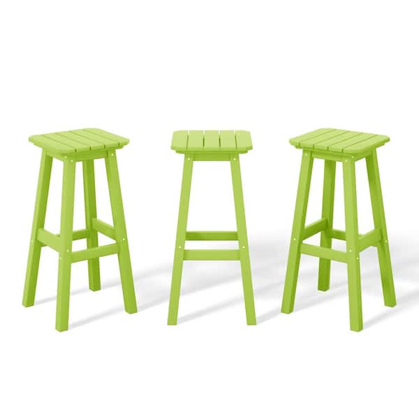 WESTIN OUTDOOR Laguna 29 in. HDPE Plastic All Weather Backless Square Seat Bar Height Outdoor Bar Stool in Lime, (Set of 3)