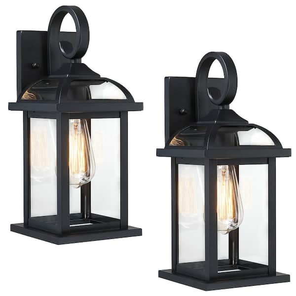 14.8 in. Black Outdoor Hardwired Wall Lantern Sconce with Clear Glass(2-Pack）