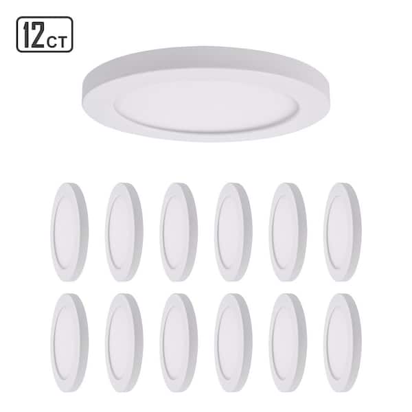 ENERGETIC LIGHTING 7 in. White Slim Flush Mount Integrated LED Ceiling Light Dimmable Round Ultra-Thin Fixture CCT Selectable (12-Pack)
