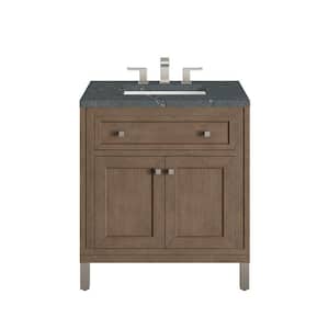 Chicago 30.0 in. W x 23.5 in. D x 34.0 in. H Single Bathroom Vanity Whitewashed Walnut and Parisien Bleu Top