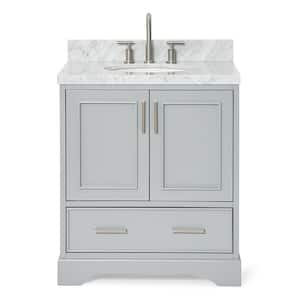 Stafford 31 in. W x 22 in. D x 36 in. H Single Sink Freestanding Bath Vanity in Grey with Carrara White Marble Top