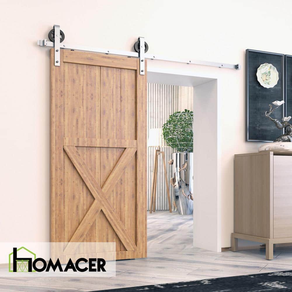 Brushed Nickel Sliding Barn Door Hardware Kit with Spoke Wheel Design
