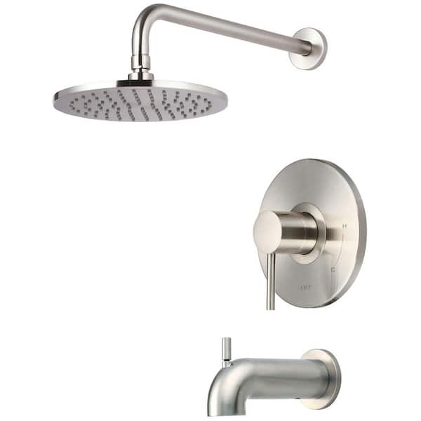 OLYMPIA Motegi Single Handle 1-Spray Tub and Shower Faucet Trim Set Single Function 8 in. Rain Showerhead in Brushed Nickel