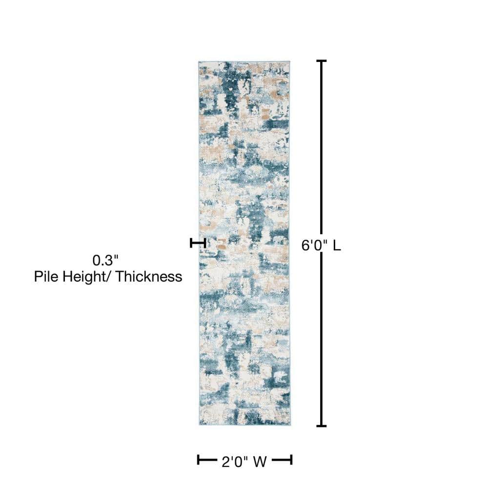Abstract Elegance Beige & Turquoise 2' x 6' Synthetic Runner Rug