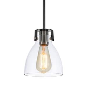 1-Light Black Shaded Mini Pendant with Glass Dome Shade