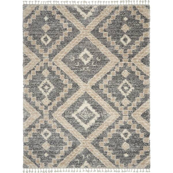 Nourison Scandinavian Shag Grey/Ivory 9 ft. x 12 ft. Contemporary Area Rug
