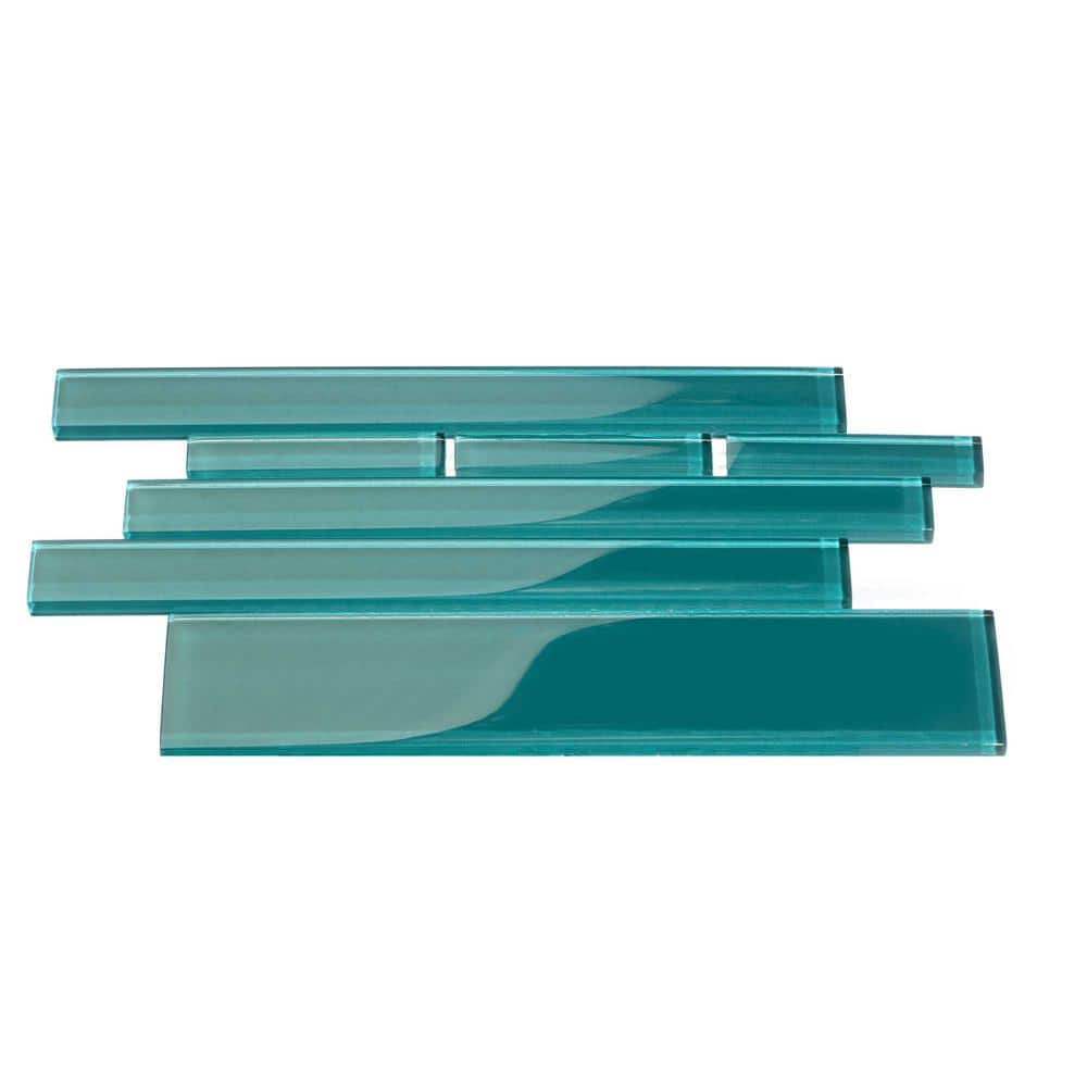 Dark Teal Rectangular Brick 9.5 in. x 10.5 in. x 8mm Glass Backsplash and W