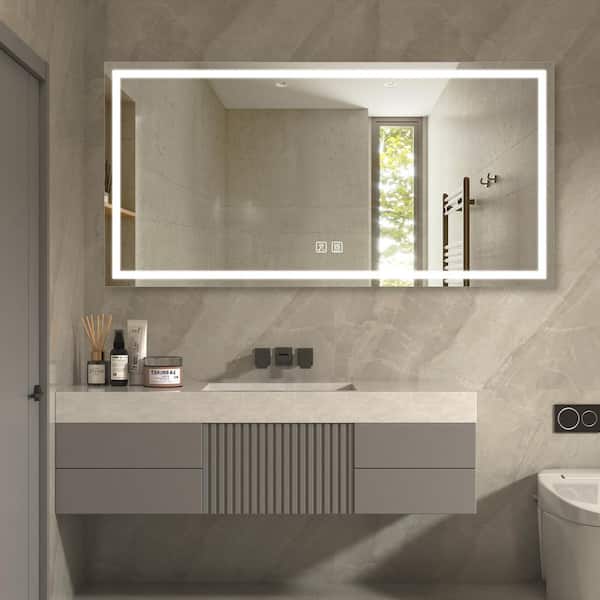HOMLUX 72 in. W x 36 in. H Rectangular Frameless LED Light with 3 Color and  Anti-Fog Wall Mounted Bathroom Vanity Mirror NVLB08LK96Z9B - The Home Depot