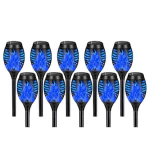 10 Pack Blue ABS Solar Torch Lights Flickering Flame Outdoor Waterproof Tiki Torches for Garden Yard Patio Pathway Decor