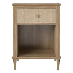 Shiloh Nightstand with Drawer and Lower Shelf, Natural and Rattan