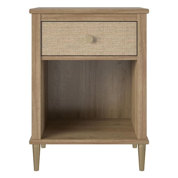 Little Seeds Shiloh Nightstand with Drawer and Lower Shelf, Natural and Rattan