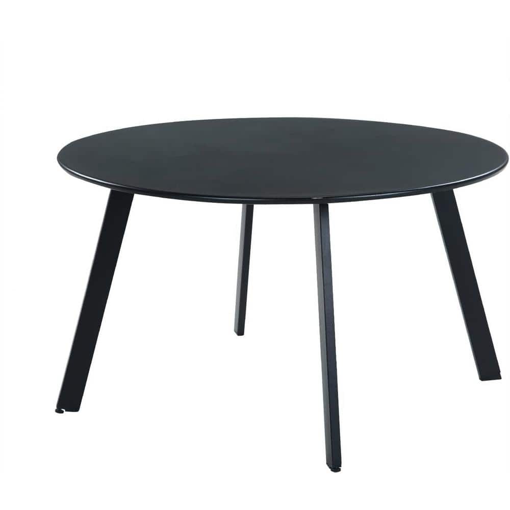 Black Round Metal Large Outdoor Coffee Table, Weather Resistant Side Table 
