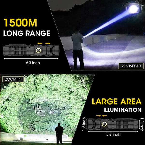 Lukyamzn IPX6 Black 3.7 Volt 12000 Lumen LED Rechargeable