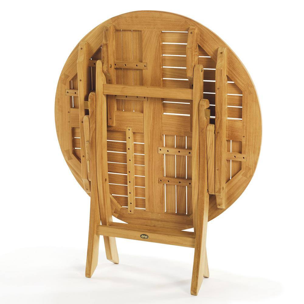 Light Brown Round Teak Folding Outdoor Dining Table