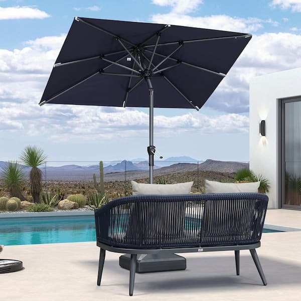 4 ft. x 6 ft. Aluminum Crank and Tilt Outdoor Patio Market Umbrella in Navy Blue