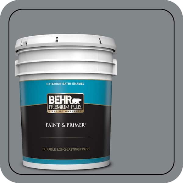BEHR PREMIUM PLUS 5 gal. #N500-5 Magnetic Gray color Satin Enamel Exterior Paint & Primer