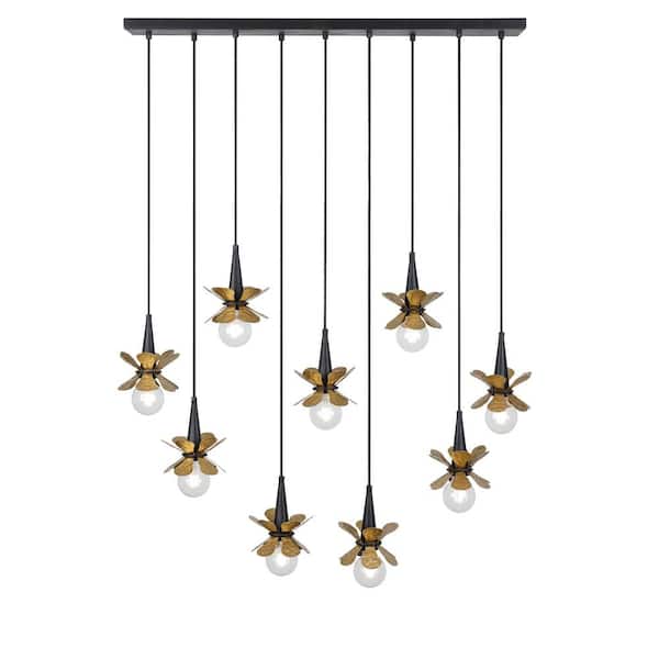 Savoy House Breegan Jane by Savoy House Portinatx 9-Light Satin Black with Hammered Gold Linear Chandelier